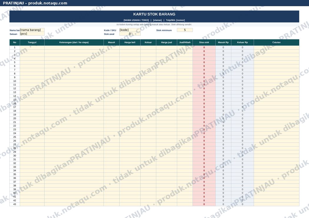 Berkas Excel Kartu Stok Barang