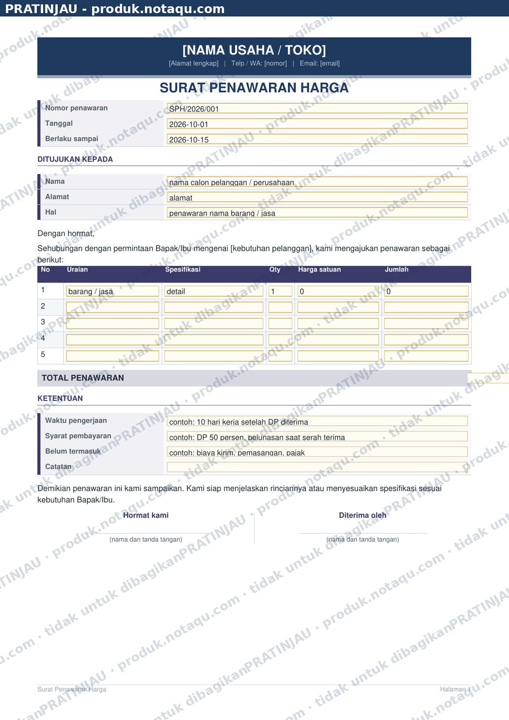 PDF isian Surat Penawaran Harga