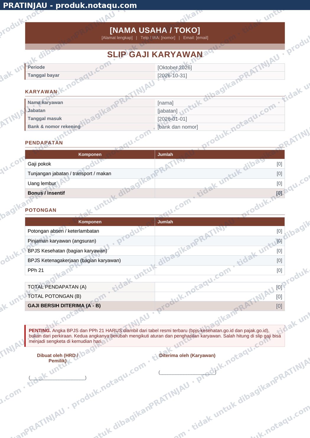 Contoh slip gaji Word